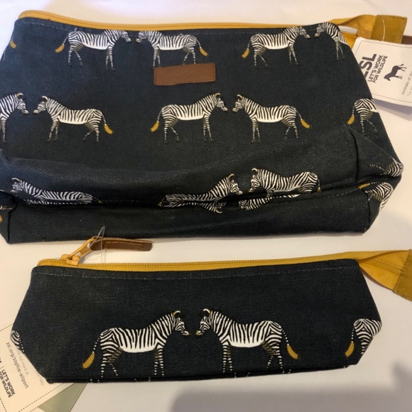 New Zebra Large & Skinny Canvas Makeup Bag Set - Picture 1 of 3